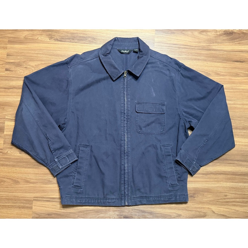 VTG Eddie Bauer Mens Navy Blue Cotton Twill Full Zip Workwear Jacket Size L